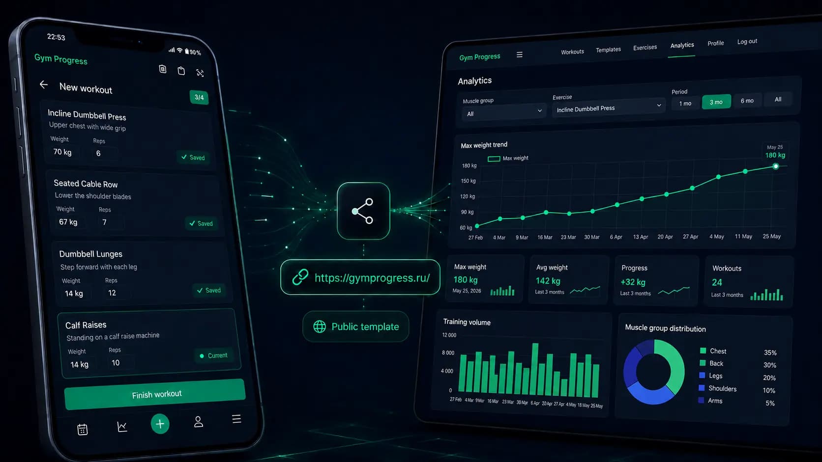 Gym Progres training tracker and analytics dashboard preview - preview_rec