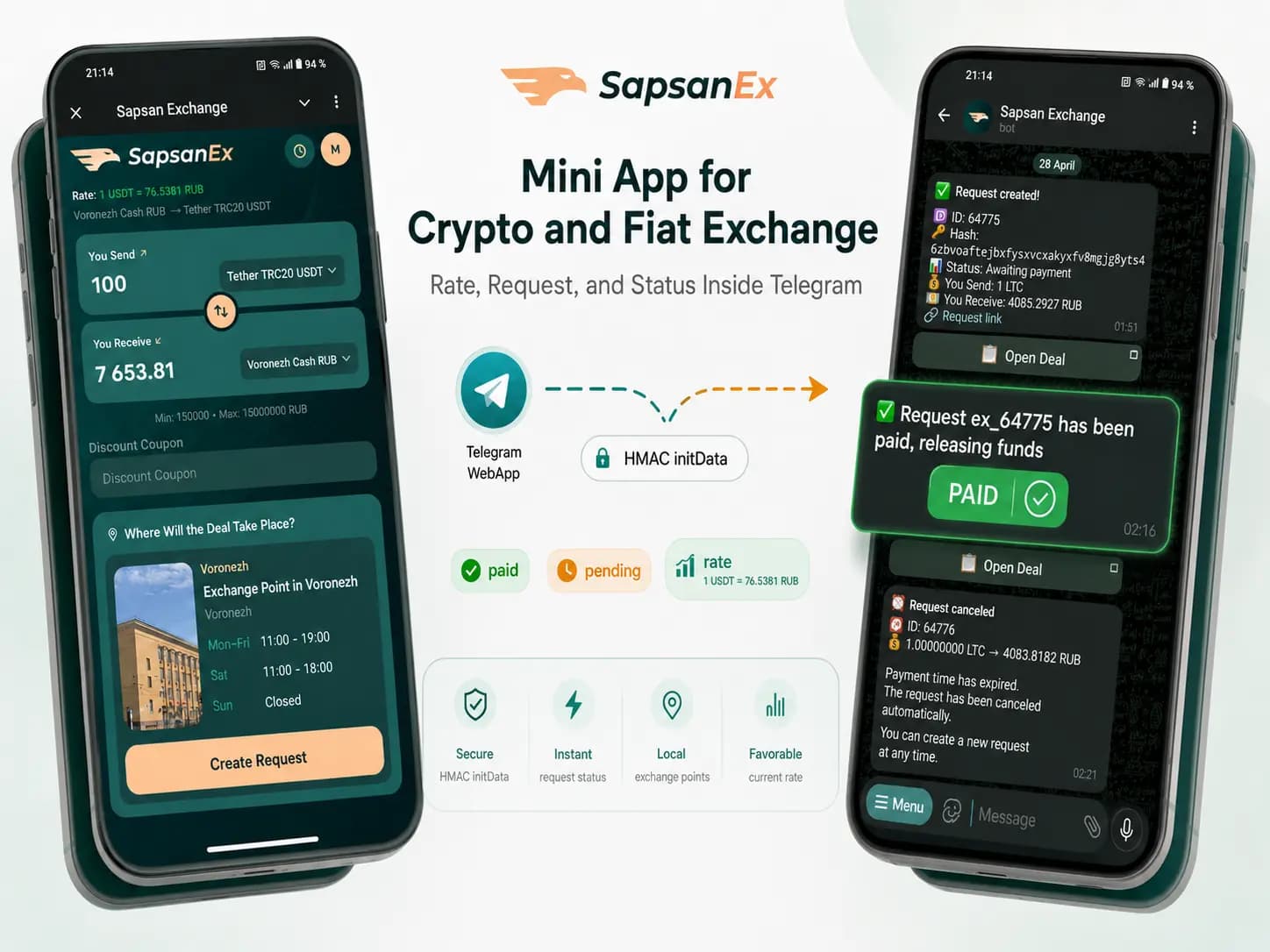 SapsanEx Telegram Mini App calculator and admin workflow preview - preview_rec